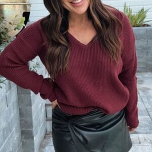 Cozy Co. Casual Deep Red V-Neck Sweater